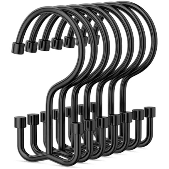 Shower Curtain Hooks, Shower Curtain Rings, Durable Rust Proof Black Shower Curtain Hooks, Shower Rings for Curtain, Double Glide Shower Hooks for Shower Curtain, Black, 12 Pack-Cylinders