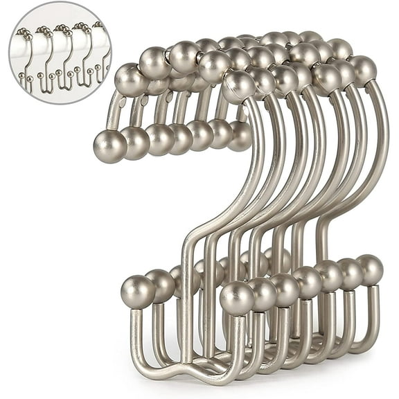 Shower Curtain Hooks, Shower Curtain Rings, Stainless Steel Shower Curtain Hooks Rust Proof Free Sliding Double Shower Hooks for Curtain, Shower Curtains & Liners (Matte Nickel)