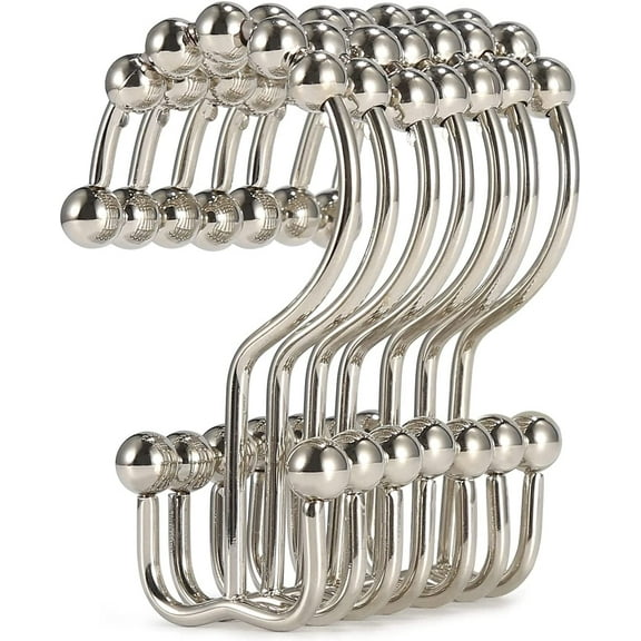 Shower Curtain Hooks, Shower Curtain Rings, Stainless Steel Shower Curtain Hooks Rust Proof Free Sliding Double Shower Hooks for Curtain, Shower Curtains & Liners (Nickel)