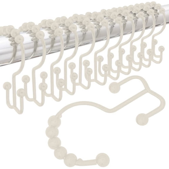 Shower Curtain Hooks, Stainless Steel Rust Resistant Easy Install Rings Set of 12, Decorative Liner Ring for Bathroom Hanging Rods, Friction Free Metal Hook, Bath Room Accessory, Ivory