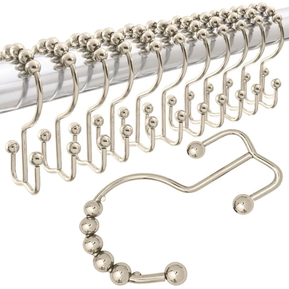 Shower Curtain Hooks, Stainless Steel Rust Resistant Easy Install Rings Set of 12, Decorative Liner Ring for Bathroom Hanging Rods, Friction Free Metal Hook, Bath Room Accessory, Nickel