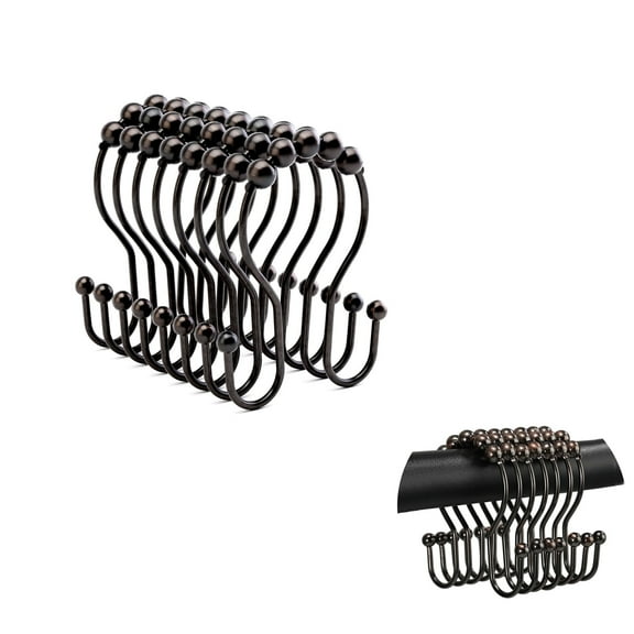 Bronze Stainless Steel Rust Resistant Double Hooks with Smooth Slide Shower Curtain Hooks 20 Count