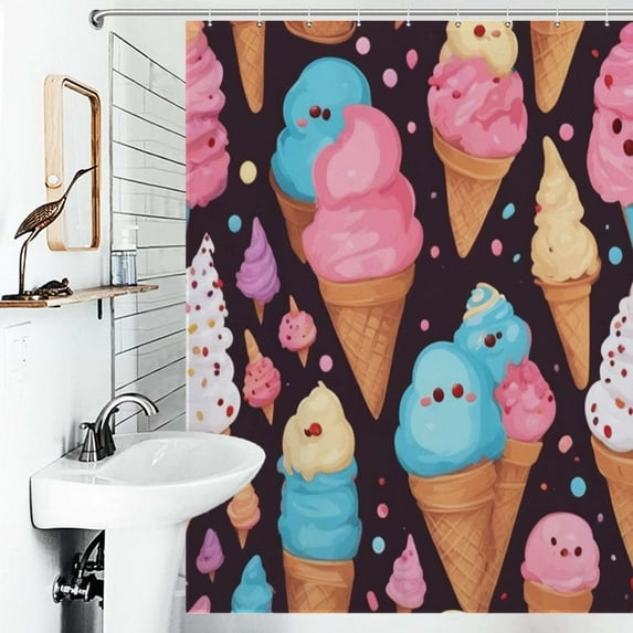 Shower Curtain Ice Cream Cone Bath Curtain Polyester Fabric Bathroom Ration With Hooks