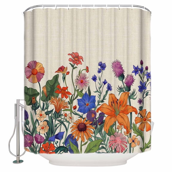 Shower Curtain, Idyllic Watercolor Flower Purple Lavender Floral Waterproof Shower Curtain Set with Hooks for Bathroom Showers,Stalls and Bathtubs,36x72In Green Leaf Plant