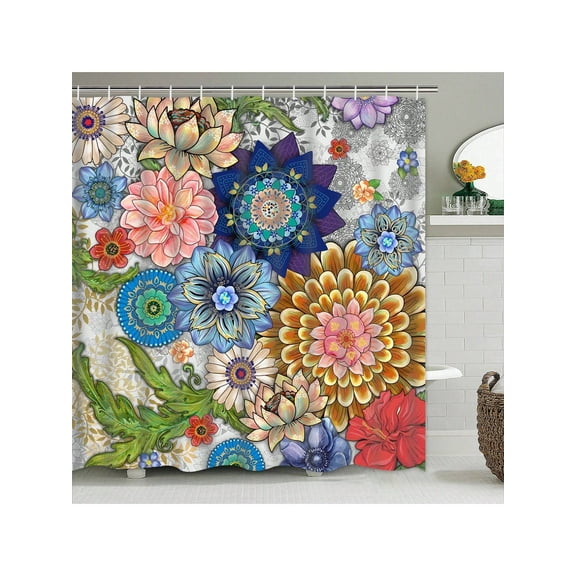 Shower Curtain, Ikfashoni Floral Waterproof Bathroom Curtains 60"(W) X 72"(H)