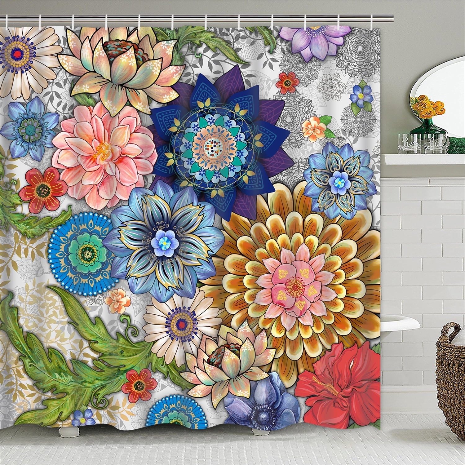 "Ikfashoni Floral Waterproof Shower Curtain, Bohemian Shower Decor ...