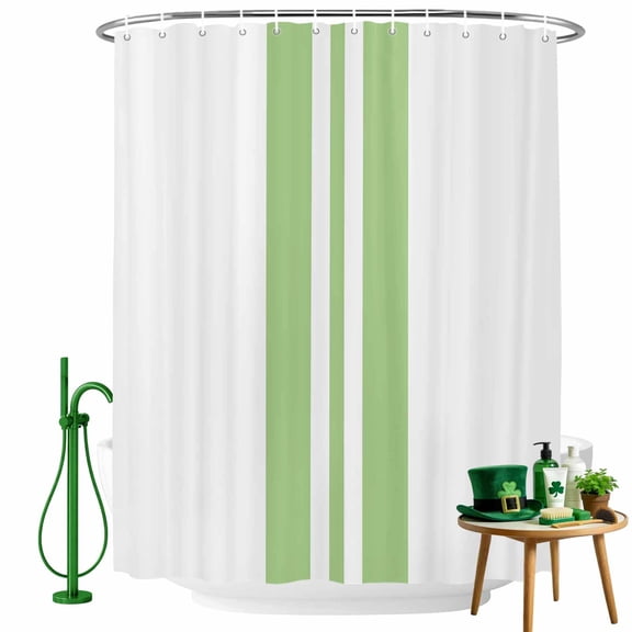 Shower Curtain, Irish Saint Patrick's Day Waterproof Shower Curtain Set with Hooks for Bathroom Showers,Stalls and Bathtubs,36x72In Green Striped