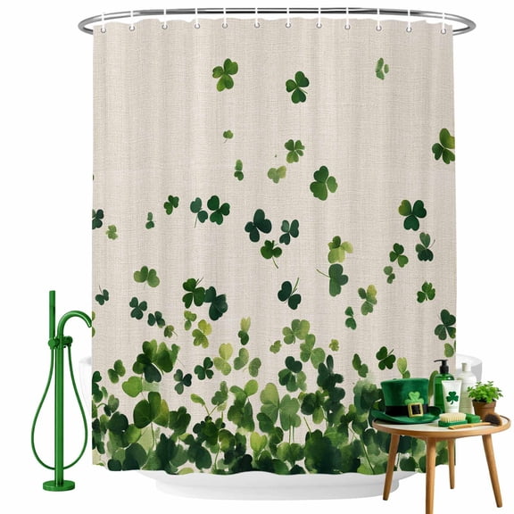 Shower Curtain, Irish St. Patrick's Day Green Luck Leaf Waterproof Shower Curtain Set with Hooks for Bathroom Showers,Stalls and Bathtubs,36x72In Vintage Linen