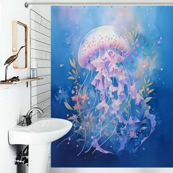 Shower Curtain Jellyfish Watercolor Polyester Waterproof Home Ration Curtain With Hook