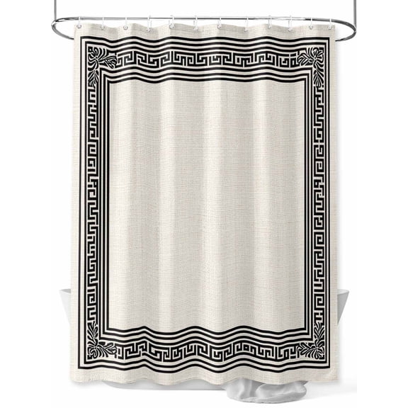 Shower Curtain Khaki Linen Key Design Bathroom Curtains with Hooks, Waterproof Fabric Geometric Back Print Bath Shower Curtains Set for Bathroom Bathtubs Decor 36x72 Inch