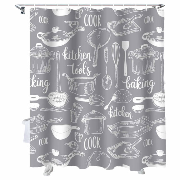 Shower Curtain Kitchen Tools Shower Curtains for Bathroom Bathtub, Waterproof Fabric Shower Curtain Set with Hooks, Small Stall Size 36" x 72" Grey Utensils Pots Pans Spoon Fork