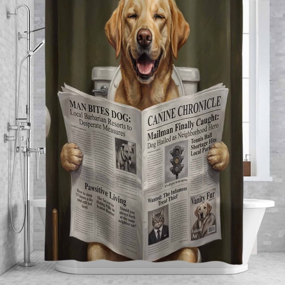 Shower Curtain, Labrador Toilet Reading Newspaper Waterproof Shower Curtain Set with Hooks for Bathroom Showers,Stalls and Bathtubs,60x72In Abstract Dog Art