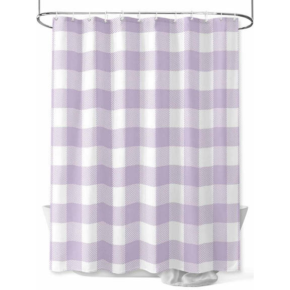Shower Curtain Lavender Buffalo Check Plaid Bathroom Curtains with Hooks, Waterproof Fabric Farmhouse Style Bath Shower Curtains Set for Bathroom Bathtubs Decor 36x72 Inch