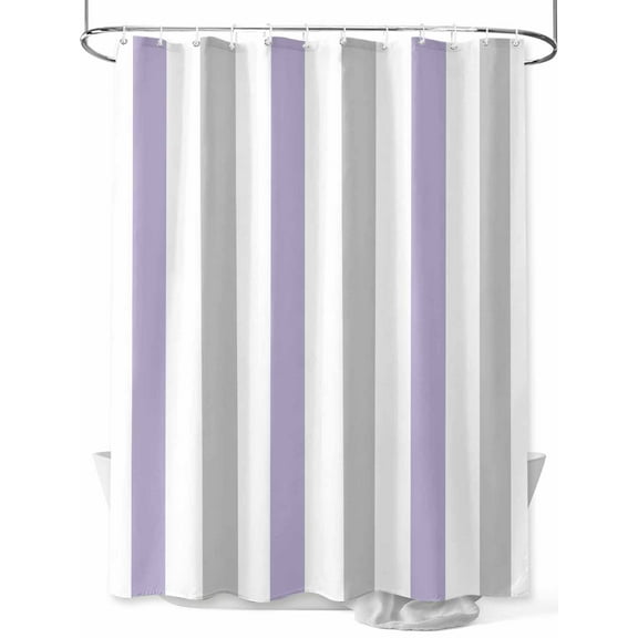Shower Curtain Lavender Purple Grey Striped Bathroom Curtains with Hooks, Waterproof Fabric Vertical Stripes Bath Shower Curtains Set for Bathroom Bathtubs Decor 36x72 Inch