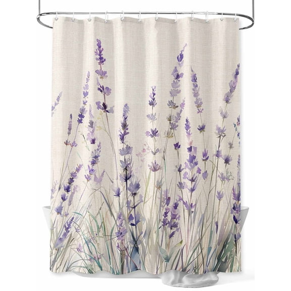 Shower Curtain Lavender Shower Curtains for Bathroom, Waterproof Polyester Shower Curtain Set with Hooks, Extra Long 72" x 84" Spring Flower Leaves Beige