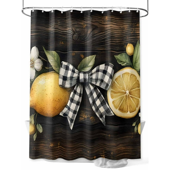 Shower Curtain Lemon Bow Shower Curtains for Bathroom, Waterproof Polyester Shower Curtain Set with Hooks, Standard Size 72" x 72" Vintage Style