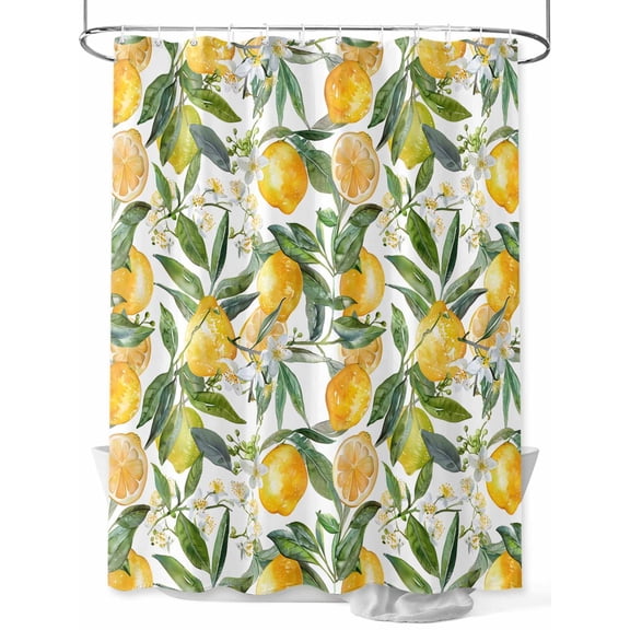 Shower Curtain Lemon Flower Shower Curtains for Bathroom, Waterproof Polyester Shower Curtain Set with Hooks, Standard Size 72" x 72" Green Leaves Watercolor
