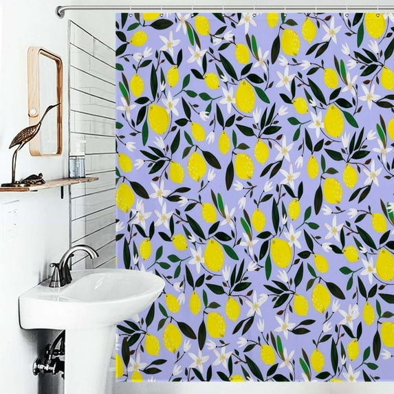 Shower Curtain Lemons Blue Polyester Waterproof Home Ration Curtain With Hook