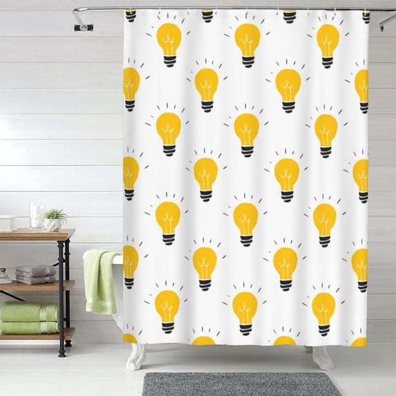 Shower Curtain, Light Bulb Pattern white Waterproof Fabric Plastic Shower Curtain, Drying Fast Bathroom Curtain with 9 Buttonholes, Ruffle Shower Curtain 60x72in