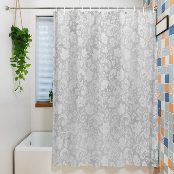 Shower Curtain,Light Gray Baroque Flower Waterproof Shower Curtain Set with Hooks for Bathroom Showers,Stalls and Bathtubs,36x72in,Modern Minimalist