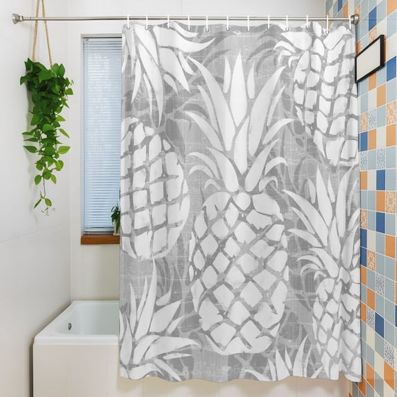 Shower Curtain, Light Gray Pineapple Waterproof Polyester Fabric Bath Curtain with Hooks for Bathroom Bathtub Stalls, Modern Fruit Art 36x72IN