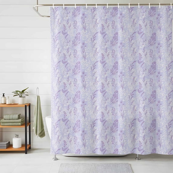 Shower Curtain Light Purple Lavender Silhouette Shower Curtains for Bathroom Decor, Waterproof Polyester Shower Curtain Set with Hooks, Extra Long 72" x 78" Spring Plant