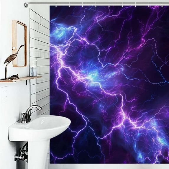Shower Curtain Lightning Pattern Bath Curtain Polyester Fabric Bathroom Ration With Hooks