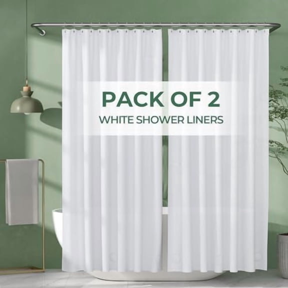 Shower Curtain Liner 2 Pack, 72 x 65 Inches PEVA Plastic Shower Liner with Heavy Duty Stones and 12 Rustproof Metal Grommet, Lightweight Waterproof Shower Curtain - White