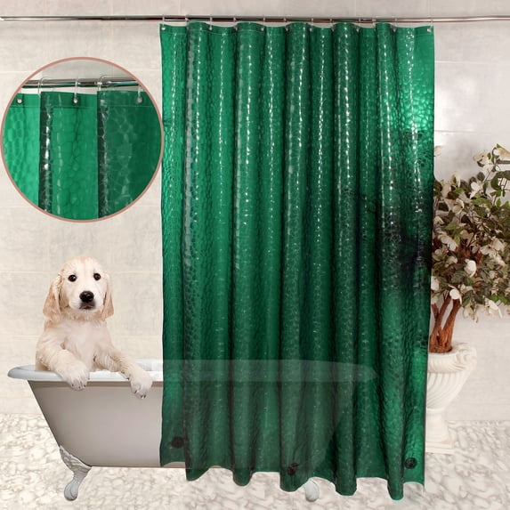 Shower Curtain Liner 3D Semi Transparent Heavy 8G Thick PEVA Waterproof Plastic Metal Grommets and Weighted Magnets 70 x 72 inches with Hooks Water Cube Dark Green