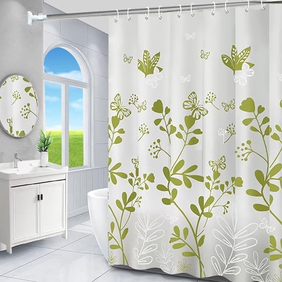 Shower Curtain Liner, 4G PEVA Green Butterfly Shower Liner, Plastic Waterproof Shower Curtains, 72x72 inch with Grommet Holes 3 Magnetic Weights