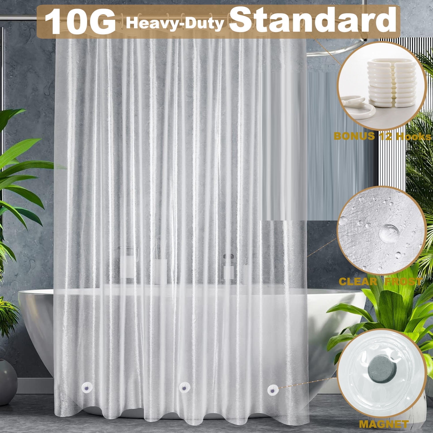 Eco Modern Collection Frosted Shower Curtain Liners Clear 72 quot x72
