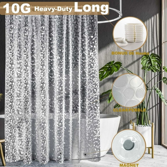 Shower Curtain Liner Clear W/12 Rustfree Grommets &12 Hooks, 72"x78" 10G Premium EVA Heavy-Duty Extra Long Waterproof Bathroom Shower Liner, Pebble Sytle