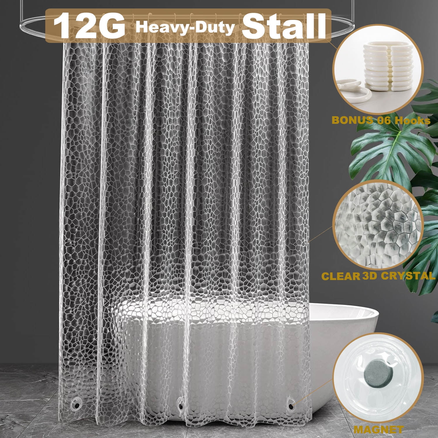Shower Curtain Liner Clear W/6 Rustfree Grommets & 6 Hooks, 36"x72 ...