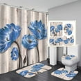 thumbnail image 1 of Shower Curtain Liner & U-Shaped Toilet Mat & Bathroom Rugs & Toilet Lid Cover Set, Flower 3D Print Waterproof Floral Spa Shower Curtain with 12 Hooks for Hotel Bathroom Decor, Machine Washable, 1 of 11