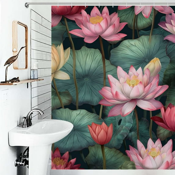 Shower Curtain Lotus Flowers Nelumbo Nucifera Bathroom Waterproof Polyester Home Ration Curtain With Hook