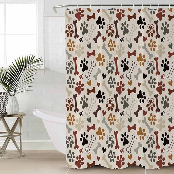 Shower Curtain Love Bone Dog Paw Print Waterproof Shower Curtain Set with Hooks for Bathroom Showers,Stalls and Bathtubs,48x72In Animal Footprints Seamless