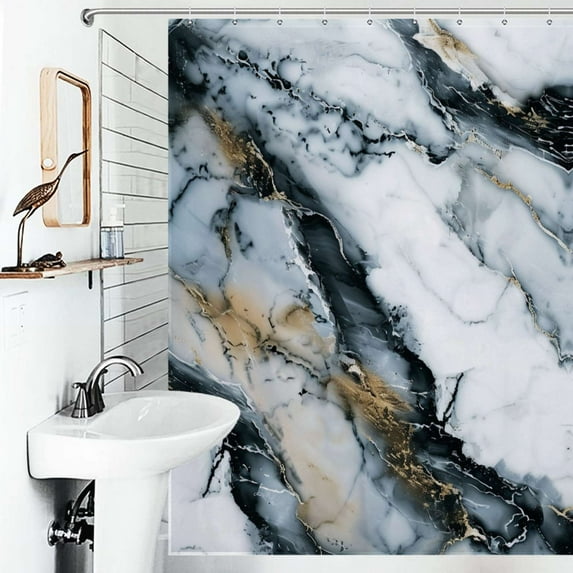 Shower Curtain Luxurious Marble Bathroom Waterproof Polyester Home Ration Curtain With Hook