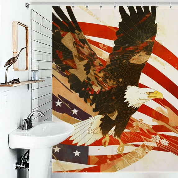 Shower Curtain Majestic Bald Eagle With American Flag Polyester Waterproof Home Ration Curtain With Hook