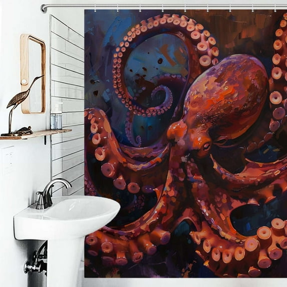 Shower Curtain Majestic Octopus Bath Curtain Polyester Fabric Bathroom Ration With Hooks