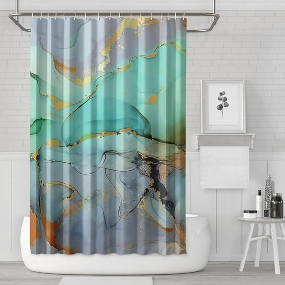 Shower Curtain Marble, Modern Abstract Shower Curtain with 12 Hooks,Green Bathroom Shower Curtain,Purple and Gold Art Shower Curtain,Washable Shower Curtain for Bathroom,72x72 Inches