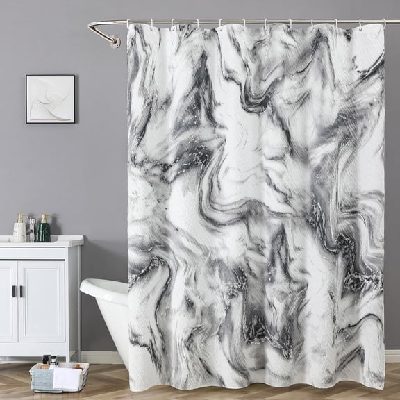 Shower Curtain, Marble Shower Curtains for Bathroom, 3D Embossing Black Washable Waterproof Cloth Fabric Shower Curtain Set with 12 Hooks, 72 x 72 Inches