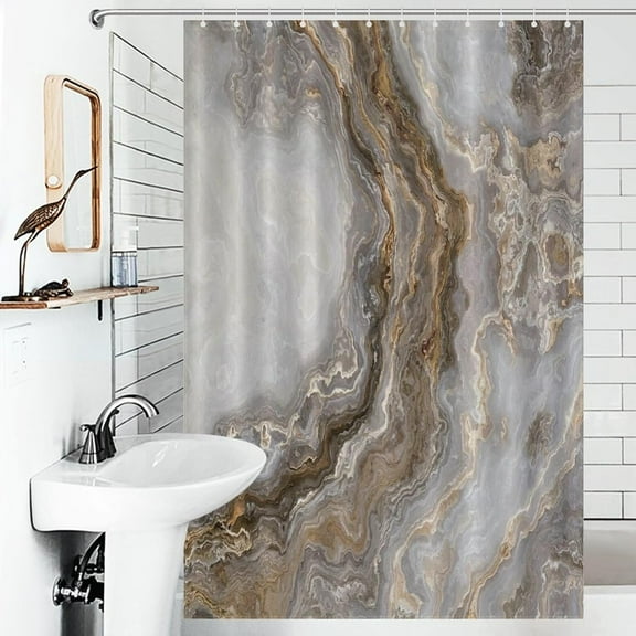 Shower Curtain Marble Texture for Bathroom,Bath Tub Stall Curtain Liner,Grey Brown Polyester Fabric Waterproof Bathroom Decor with Hooks-72"W x 74"L (Pack of 1)