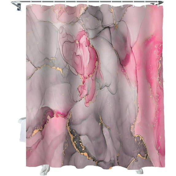 Shower Curtain Marble Texture Shower Curtains for Bathroom Decor Abstract Pink Grey Shower Curtain Sets with Hooks Waterproof Fabric Bath Curtain Extra Long 72" X 84"
