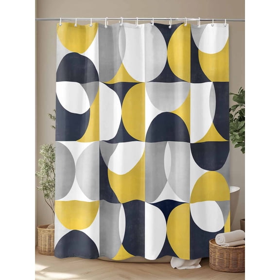 Shower Curtain, Medieval Nordic Geometric Art Waterproof Shower Curtain Set with Hooks for Bathroom Showers,Stalls and Bathtubs,72x72In Splicing Semicircle Rectangles