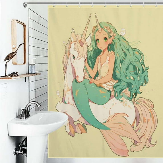 Shower Curtain Mermaids And Unicorns Bath Curtain Polyester Fabric Bathroom Ration With Hooks