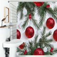 thumbnail image 1 of Shower Curtain Merry Christmas Red Green Ornaments Pattern Bath Curtain Polyester Fabric Bathroom Ration With Hooks, 1 of 4