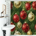 thumbnail image 1 of Shower Curtain Merry Christmas Red Green Ornaments Pattern Polyester Waterproof Home Ration Curtain With Hook, 1 of 4