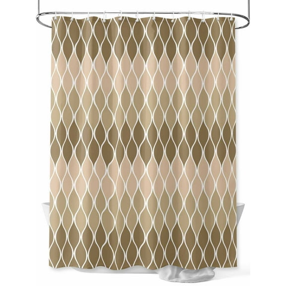 Shower Curtain Mid Century Abstract Art Bathroom Curtains with Hooks, Waterproof Fabric Geometric Ombre Brown Khaki Bath Shower Curtains Set for Bathroom Bathtubs Decor 36x72 Inch