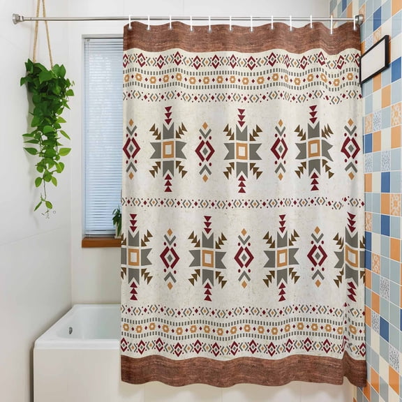 Shower Curtain, Mid Century Abstract Geometric Boho Style Waterproof Polyester Fabric Bath Curtain with Hooks for Bathroom Bathtub Stalls, Color Block Brown Stripes 36x72IN
