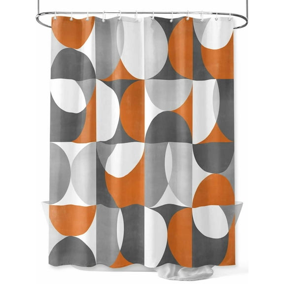 Shower Curtain Mid Century Geometric Bathroom Curtains with Hooks, Waterproof Fabric Abstract Modern Orange Bath Shower Curtains Set for Bathroom Bathtubs Decor 36x72 Inch